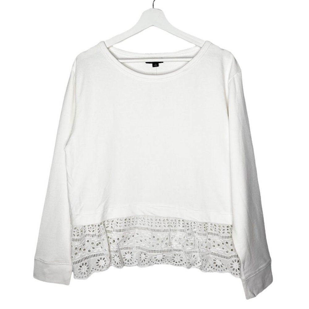 J. CREW White Eyelet Hem Sweatshirt